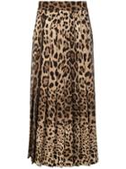Dolce & Gabbana Leopard Print Pleated Maxi Skirt - Brown