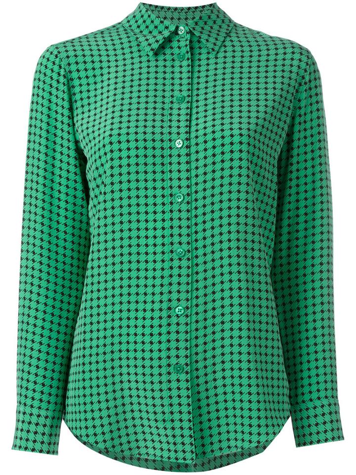 Equipment Houndstooth Print Shirt, Women's, Size: Xs, Green, Silk