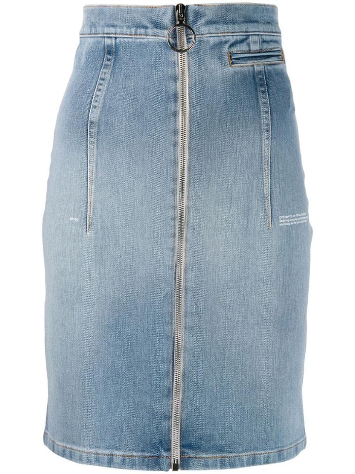 Off-white Zip-front Denim Skirt - Blue