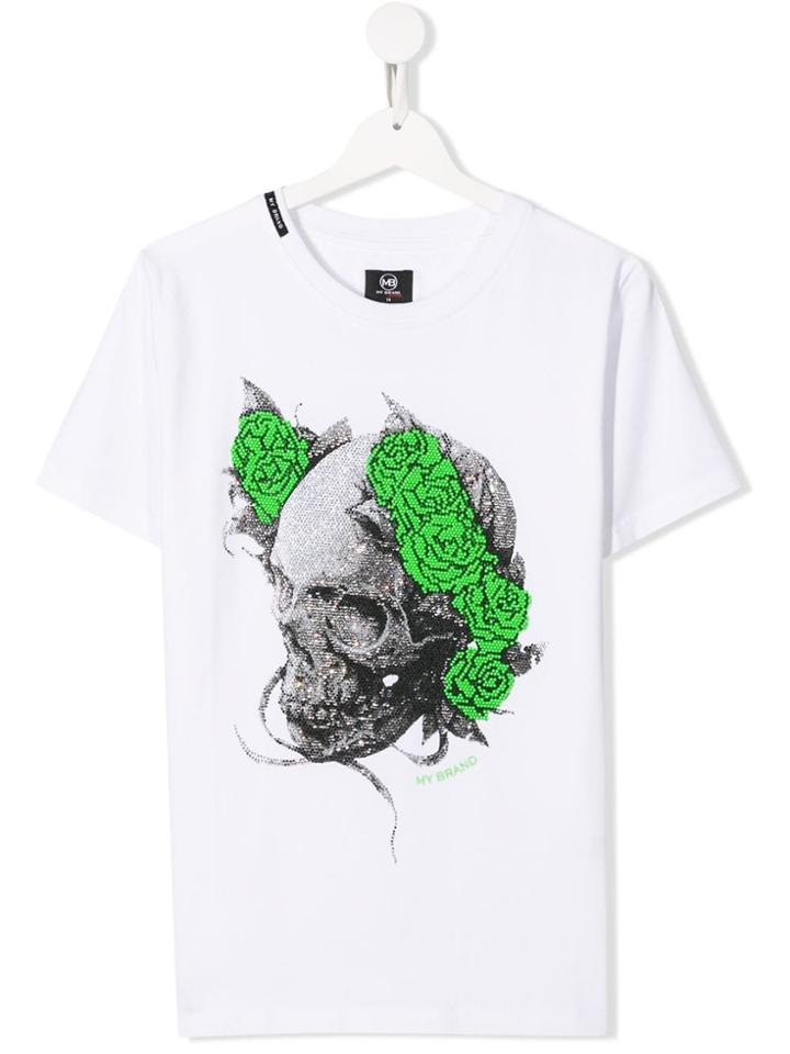 My Brand Kids Rhinestone Laurel Skull T-shirt - White
