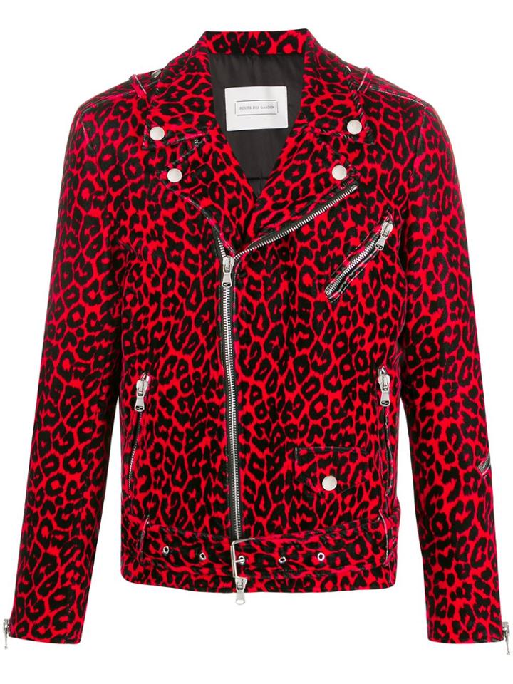 Route Des Garden Leopard Off-center Zip Jacket - Red