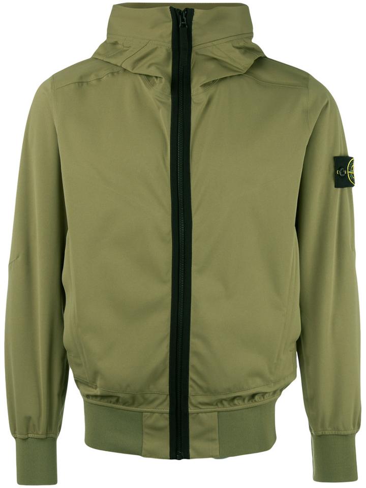 Stone Island Zipped Hooded Jacket, Men's, Size: Large, Green, Polyester/polyurethane Resin