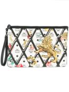 Mcm Printed Zip Clutch, Women's, White, Pvc
