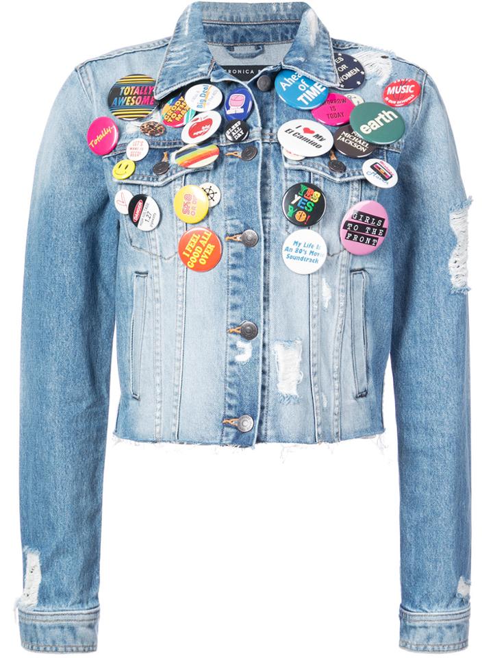 Veronica Beard Cropped Distressed Jacket - Blue