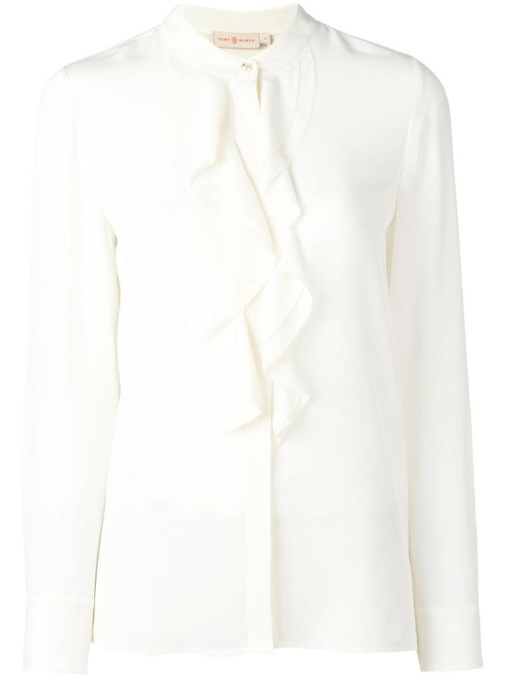 Tory Burch Ruffle Bib Shirt, Women's, Size: 2, Silk