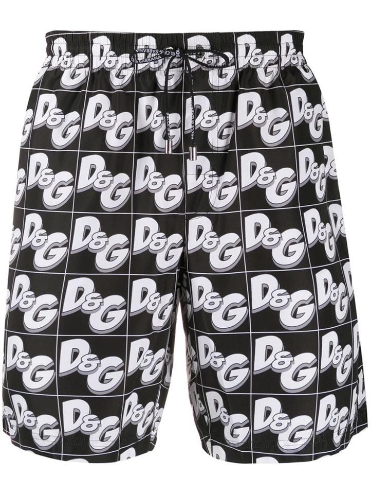 Dolce & Gabbana All-over Logo Swim Shorts - Black