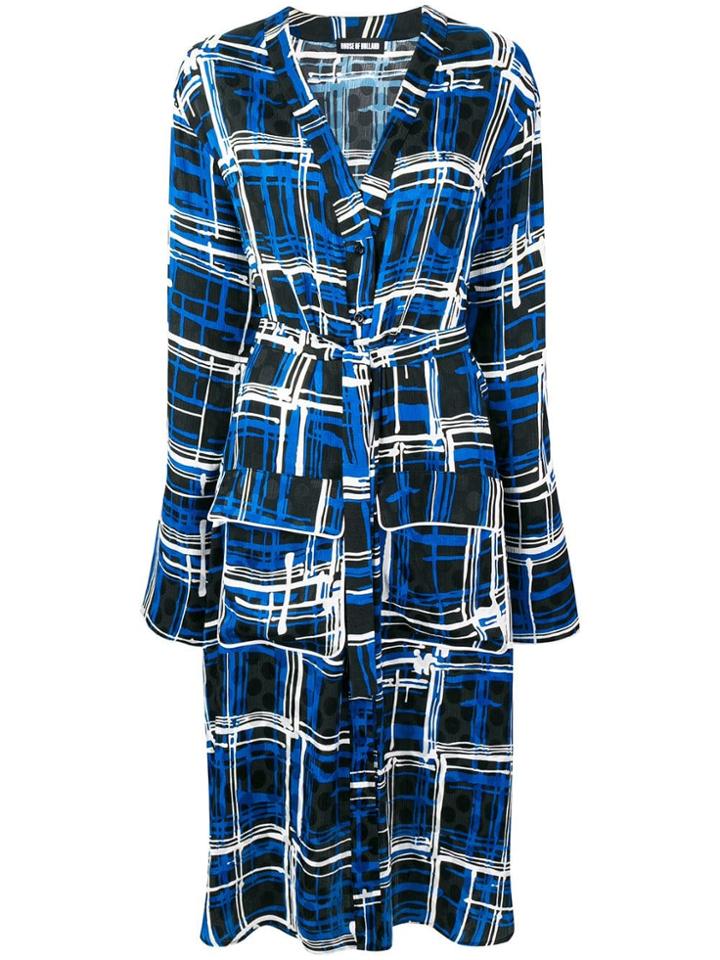 House Of Holland Checked Pyjama Shirt Dress - Blue