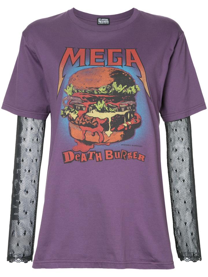 Hysteric Glamour Jacquard Sleeve Burger Print T-shirt - Pink & Purple