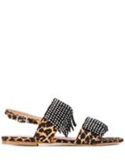 Polly Plume Leopard Pattern Crystal Sandals - Neutrals