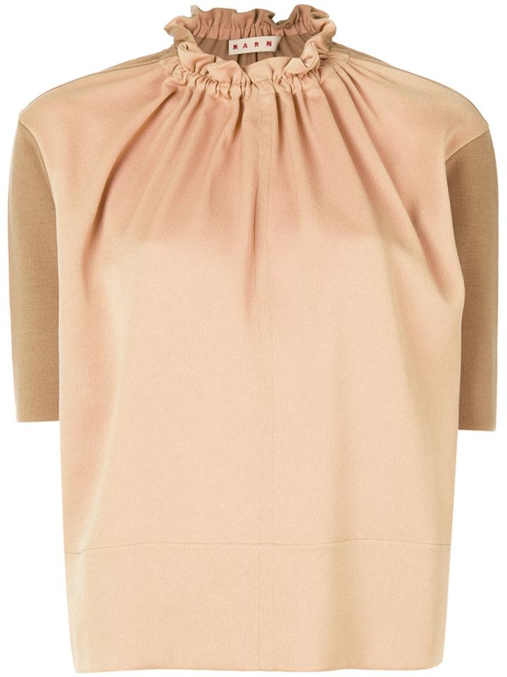 Marni Mixed Fabric Gathered Top - Nude & Neutrals