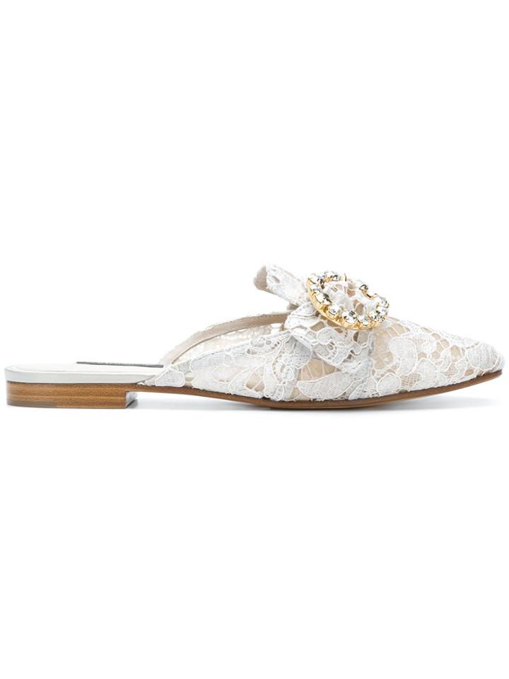 Dolce & Gabbana Jackie Flat Mules - White