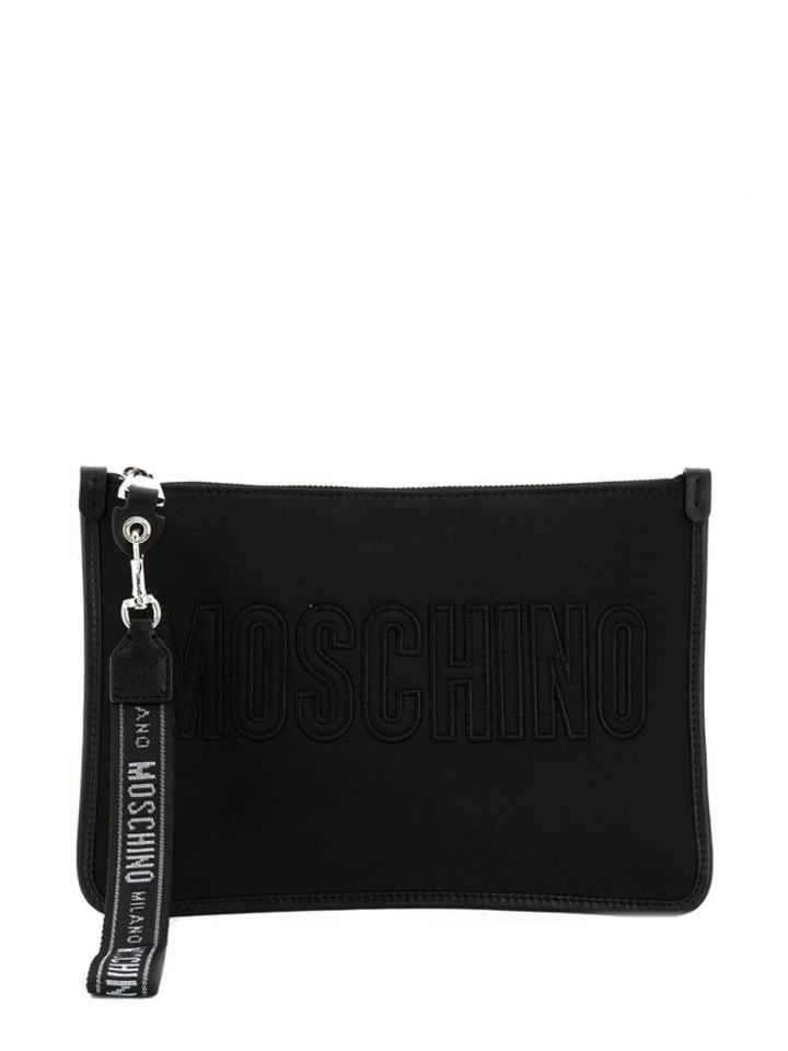 Moschino Embroidered Logo Clutch - Black