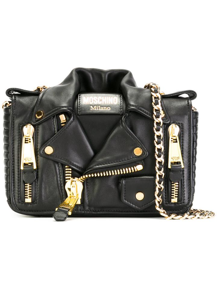Moschino Biker Shoulder Bag, Women's, Black, Leather