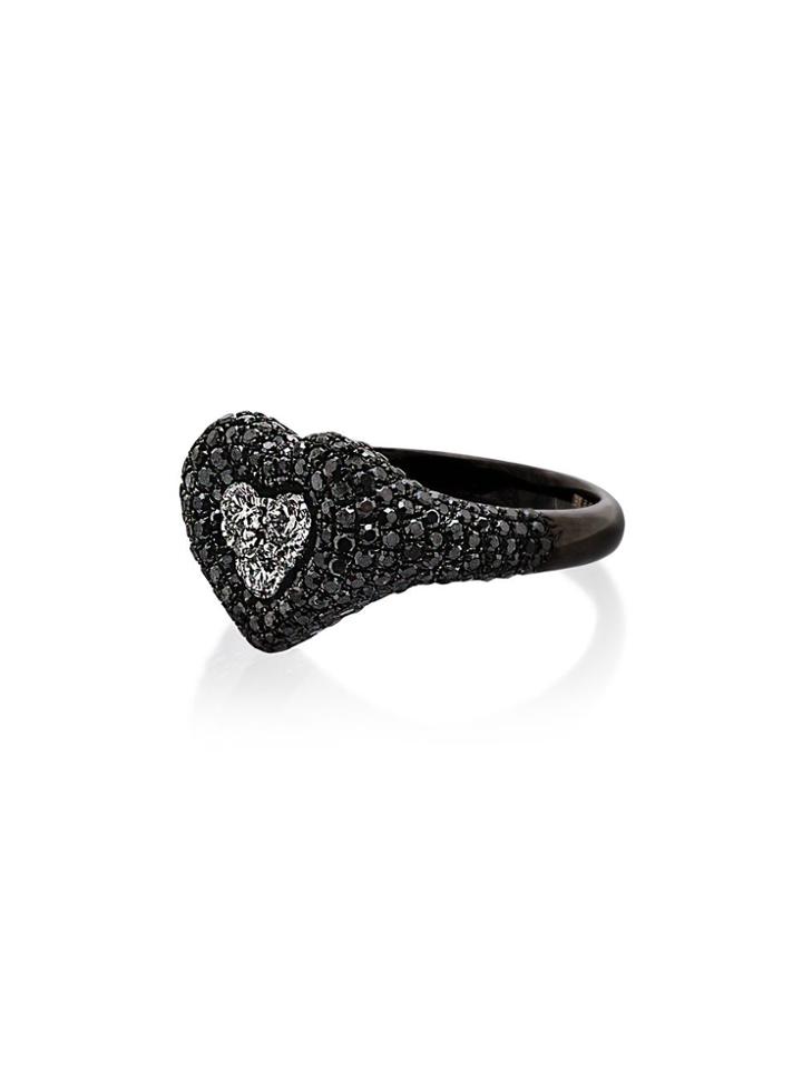 Shay 18k Black Gold Diamond Heart Ring - Metallic