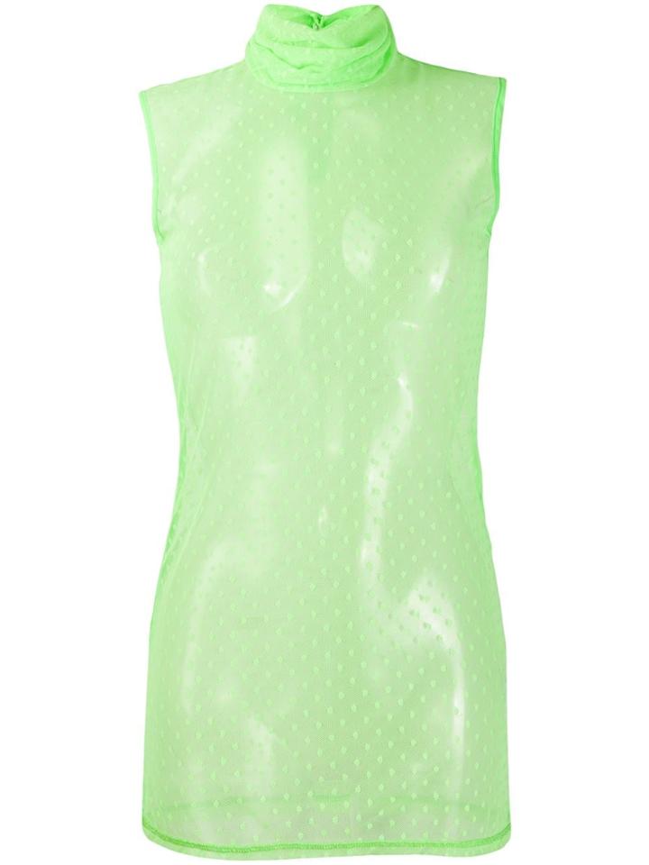 Styland Dotted Mesh Turtleneck Vest - Green