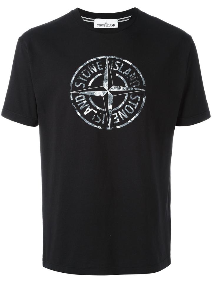 Stone Island Logo Print T-shirt, Size: Small, Black, Cotton
