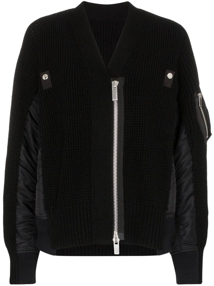 Sacai Bomber Jacket-style Knit Cardigan - Black