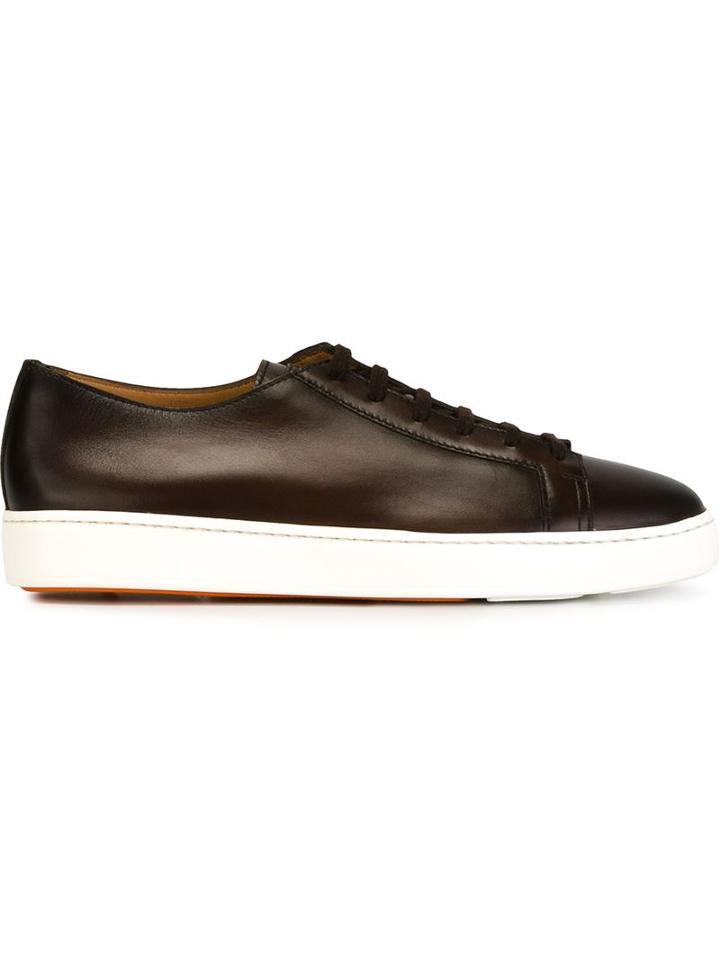 Santoni Classic Lace-up Sneakers, Men's, Size: 9.5, Brown, Leather/rubber