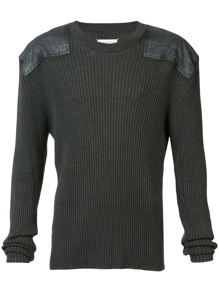 Maison Margiela Rib Pullover With Shoulder Patches, Men's, Size: Large, Black, Cotton/wool