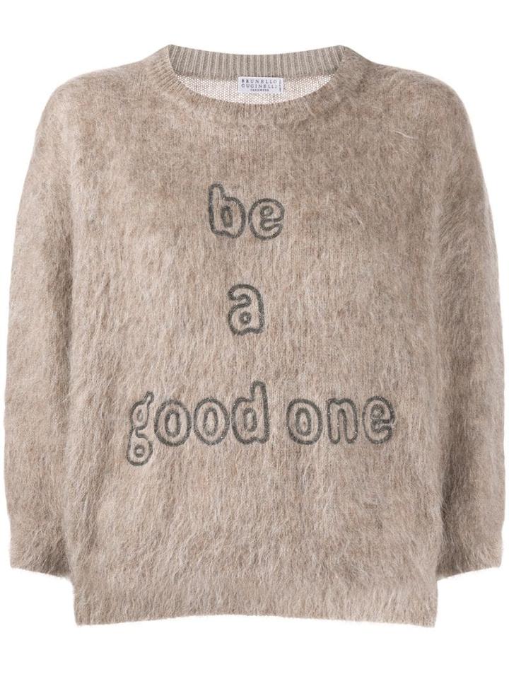 Brunello Cucinelli 'be A Good One' Jumper - Brown