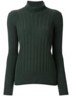 Maison Margiela Ribbed Turtleneck Jumper, Women's, Size: Large, Green, Polyamide/viscose/wool