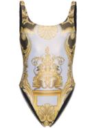 Versace Scoop Back Printed Swimsuit - White
