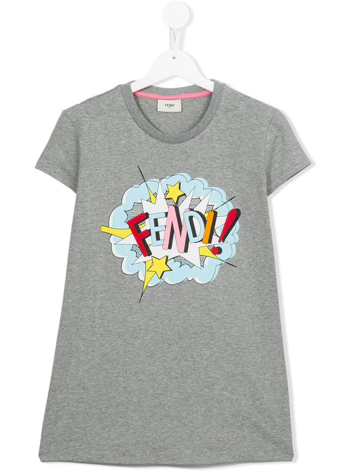 Fendi Kids Exploding Logo Print T-shirt, Girl's, Size: 14 Yrs, Grey