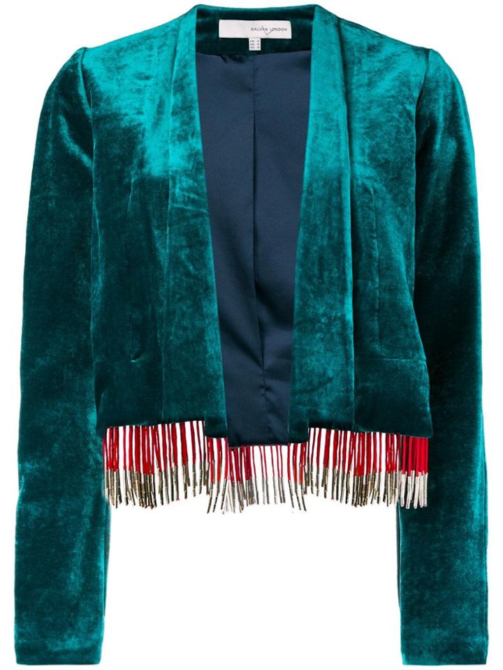 Galvan Bead Fringe Velvet Blazer - Green