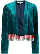 Galvan Bead Fringe Velvet Blazer - Green