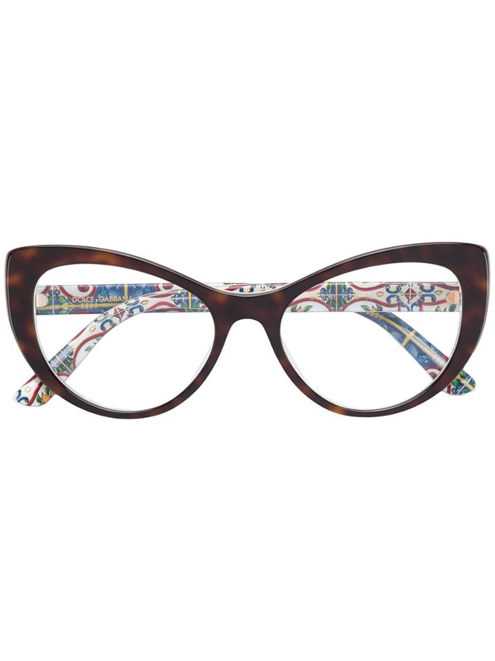 Dolce & Gabbana Eyewear Tortoiseshell-effect Cat-eye Glasses - Brown