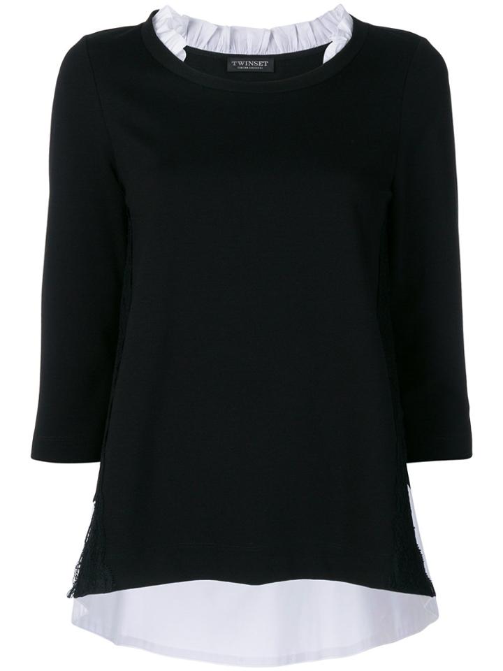 Twin-set 3/4 Sleeve Lace Detail Top - Black
