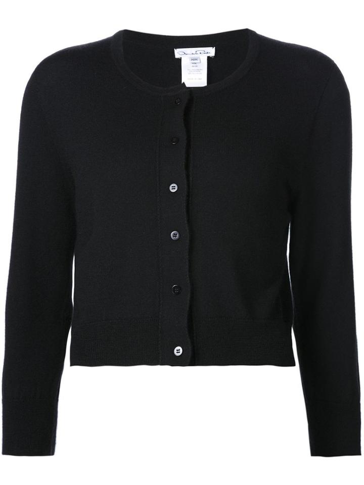 Oscar De La Renta Fine Knit Cropped Cardigan - Black
