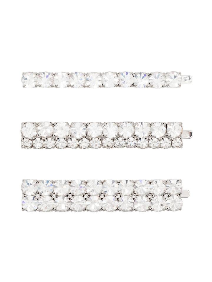 Alessandra Rich Set Of Three Crystal-embellished Hair Pins - Silver
