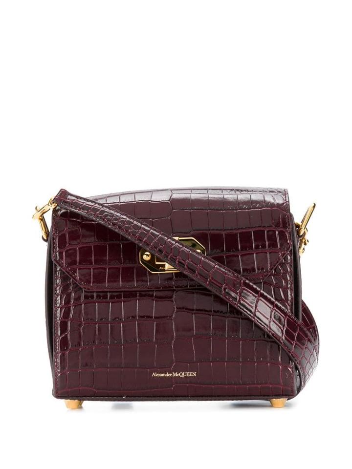 Alexander Mcqueen Embossed Crocodile Effect Shoulder Bag - Red