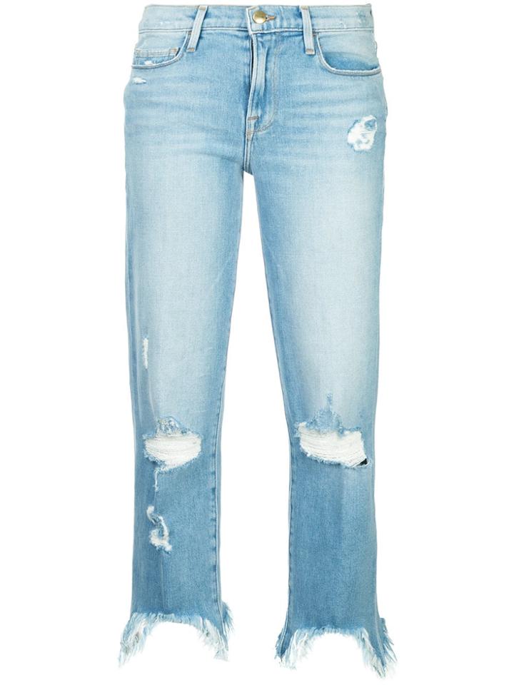 Frame Cropped Distressed Jeans - Blue