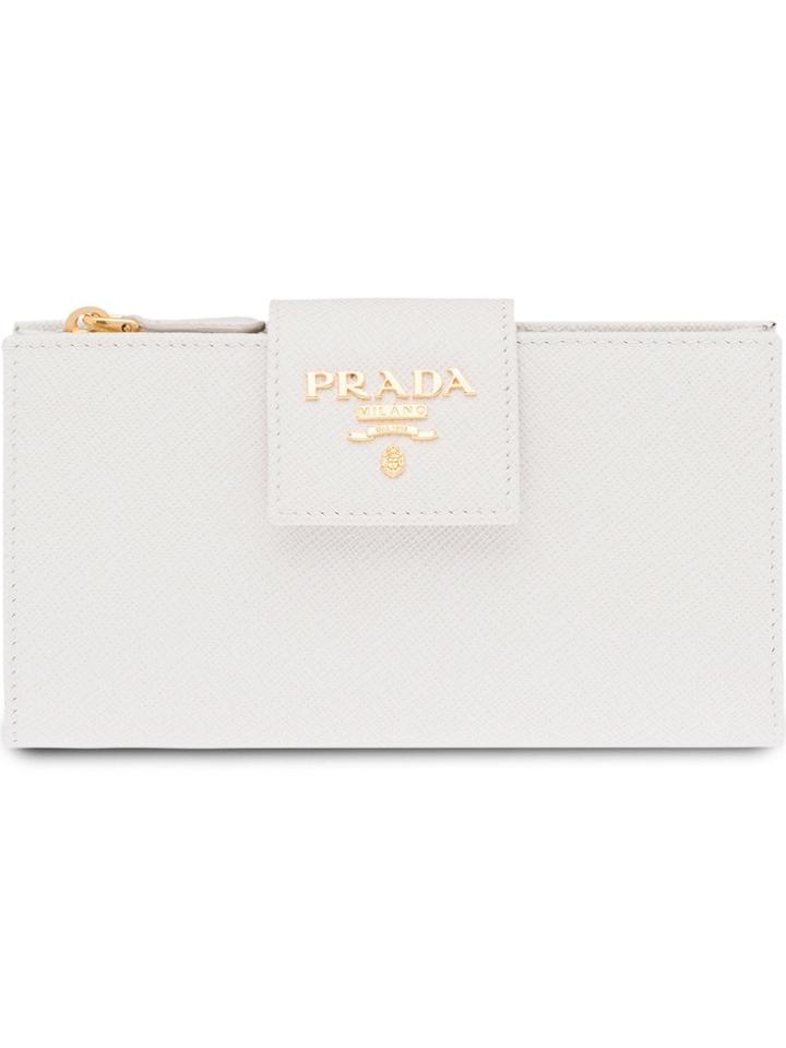 Prada Logo Bi-fold Wallet - White