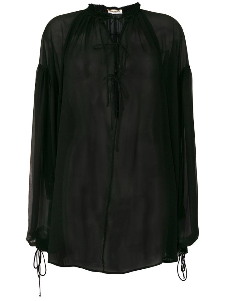 Saint Laurent Sheer Tie Neck Blouse - Black