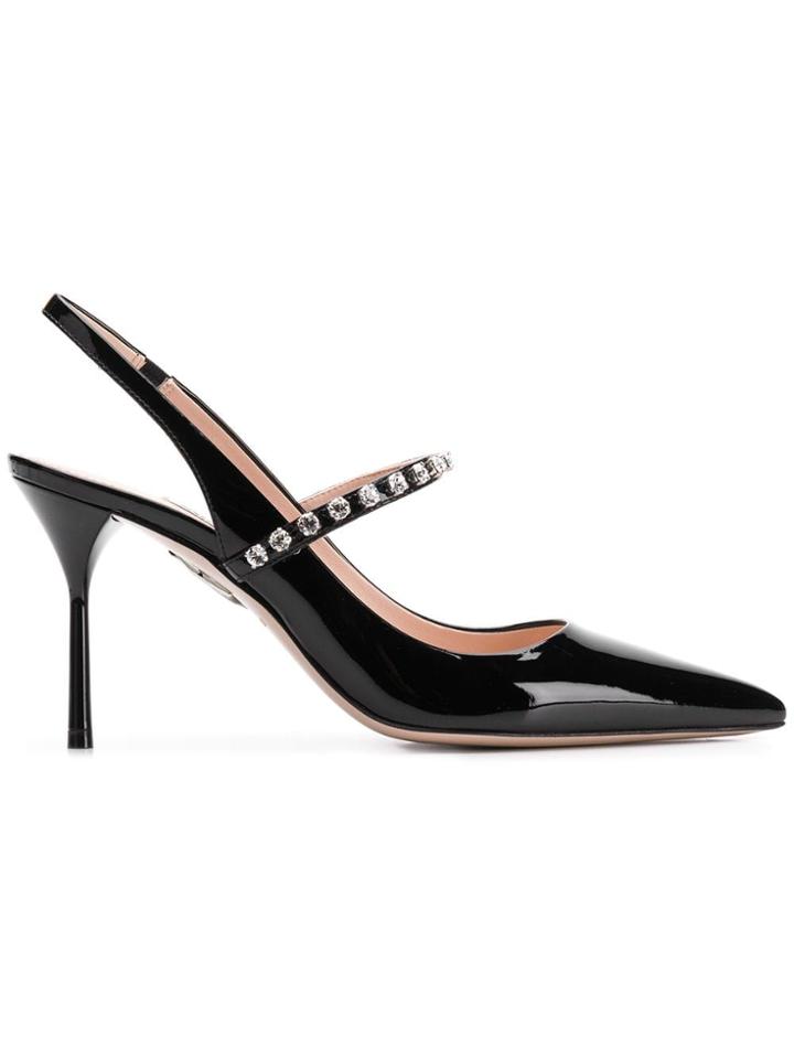 Miu Miu Crystal Strap Slingback Pumps - Black