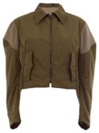 Yohji Yamamoto Shoulder Detail Cropped Jacket, Women's, Size: 2, Green, Acrylic/polyester/polyurethane/wool