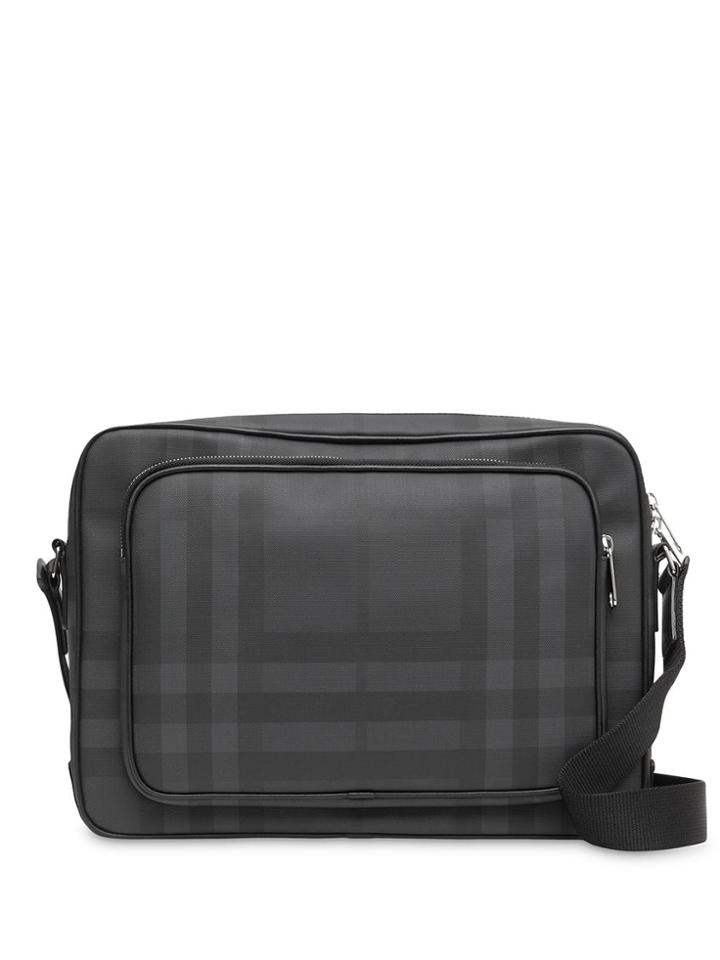 Burberry London Check And Leather Messenger Bag - Grey