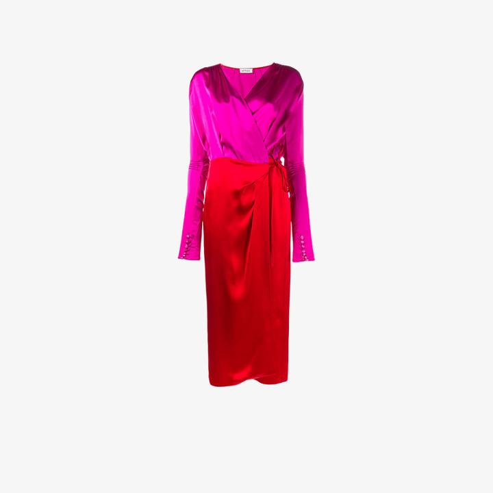 Attico Gabriela Long Sleeve Wrap Dress, Women's, Size: 1, Pink/purple, Acetate/viscose