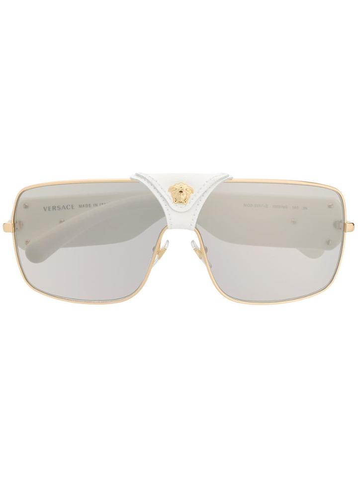 Versace Eyewear Leather Logo Detail Sunglasses - White