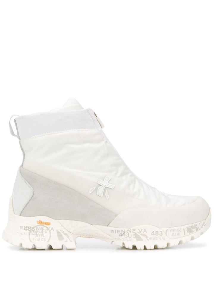 White Premiata Front Zipped Boots