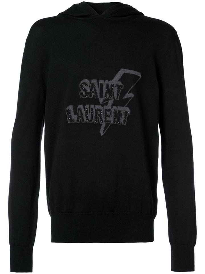 Saint Laurent Lightning Print Logo Hoodie - Black