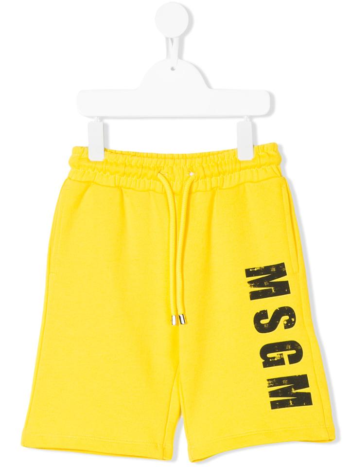 Msgm Kids Distressed Logo Print Shorts - Yellow & Orange