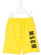 Msgm Kids Distressed Logo Print Shorts - Yellow & Orange