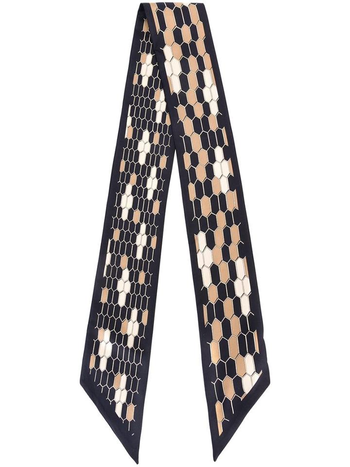 Bulgari Hexagon Print Scarf, Women's, Black, Silk