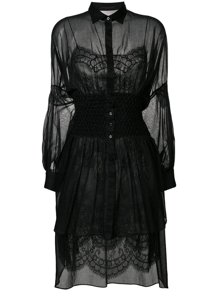 Ermanno Scervino Sheer Lace Shirt Dress - Black