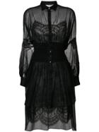 Ermanno Scervino Sheer Lace Shirt Dress - Black