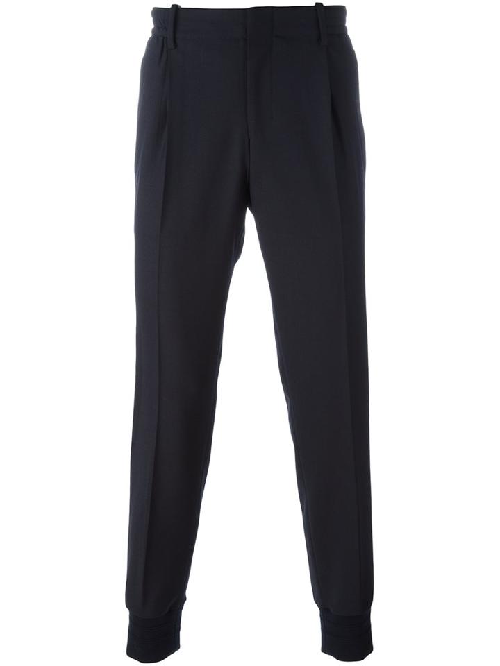 Wooyoungmi Gathered Ankle Trousers, Men's, Size: 46, Blue, Polyester/spandex/elastane/wool